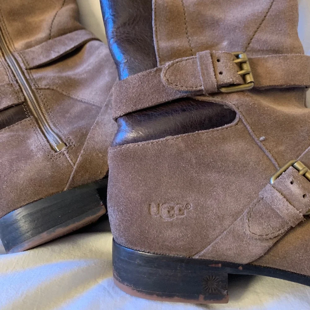 UGG brown suede and pebbled genuine leather riding boots - Picture 2 of 12